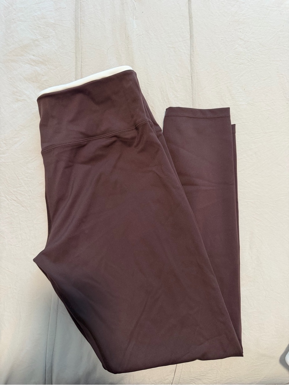 High-Waist Women’s Workout Leggings in Dark Brown with white layered band